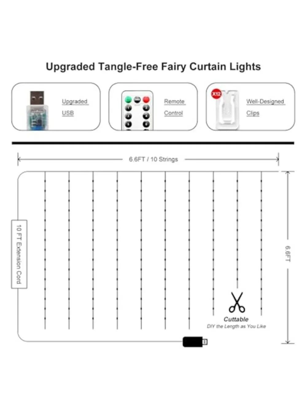 Fairy Curtain Lights Upgraded Tangle-Free Warm White USB Plug in 8 Modes String